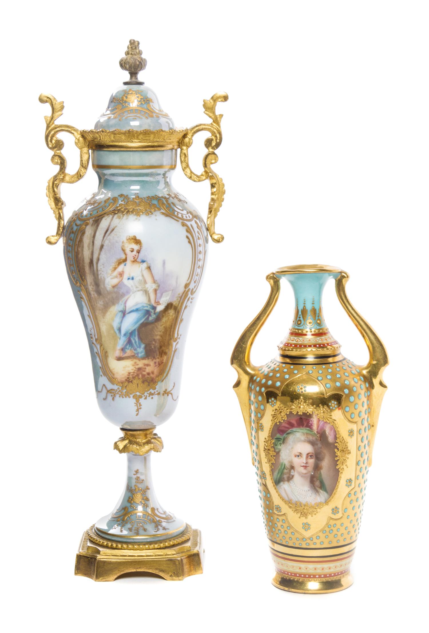 Two Continental Porcelain Cabinet Vases Height of taller 10 1/2 inches. — LATE 19TH/EARLY 20TH CENTURY