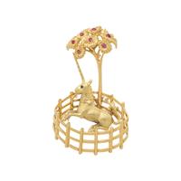 YELLOW GOLD AND GEMSTONE UNICORN IN CAPTIVITY BROOCH