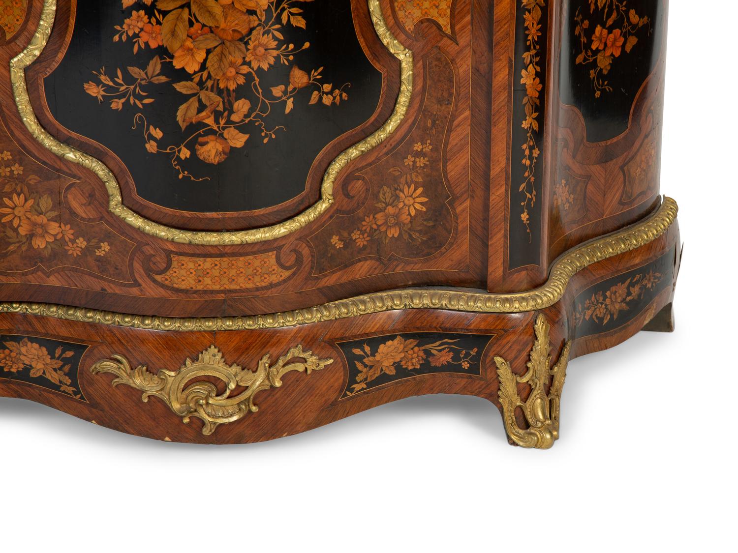 A Napoleon III Gilt Bronze Mounted Marquetry Marble Top Cabinet — 19TH CENTURY