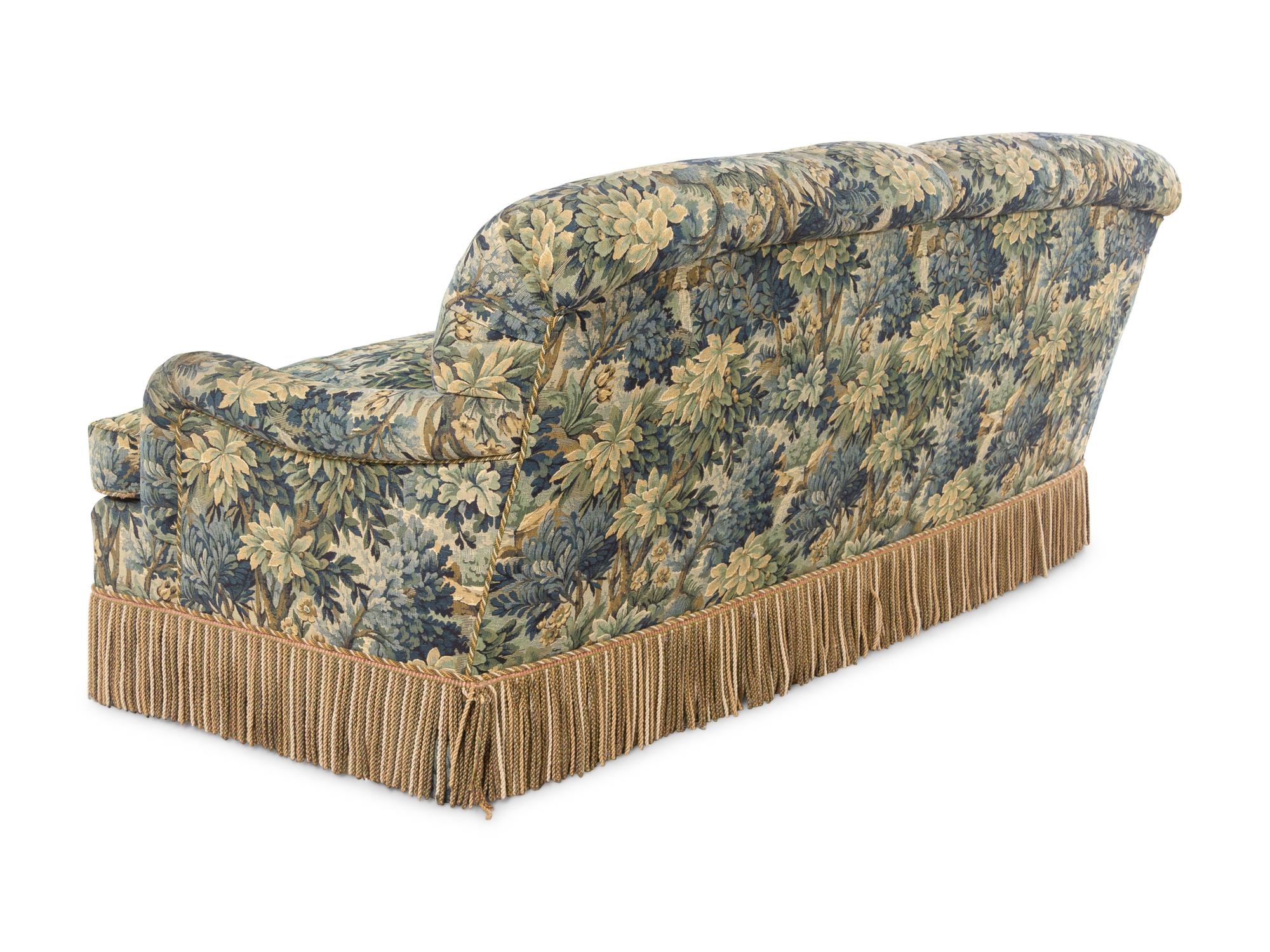 A Custom Two-Seat Sofa with Verdure Upholstery and Bullion Fringe