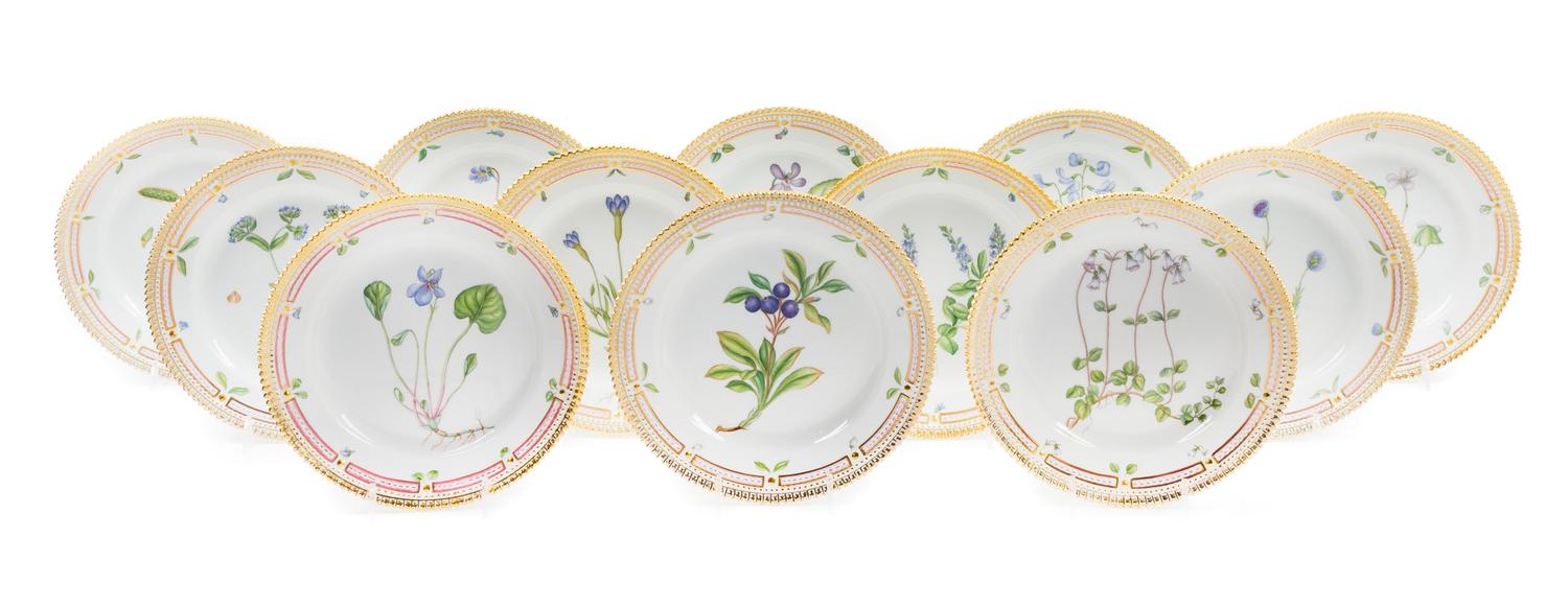 A Set of Twelve Royal Copenhagen Flora Danica Salad Plates Diameter 7 1/2 inches. — CIRCA 1985-1991