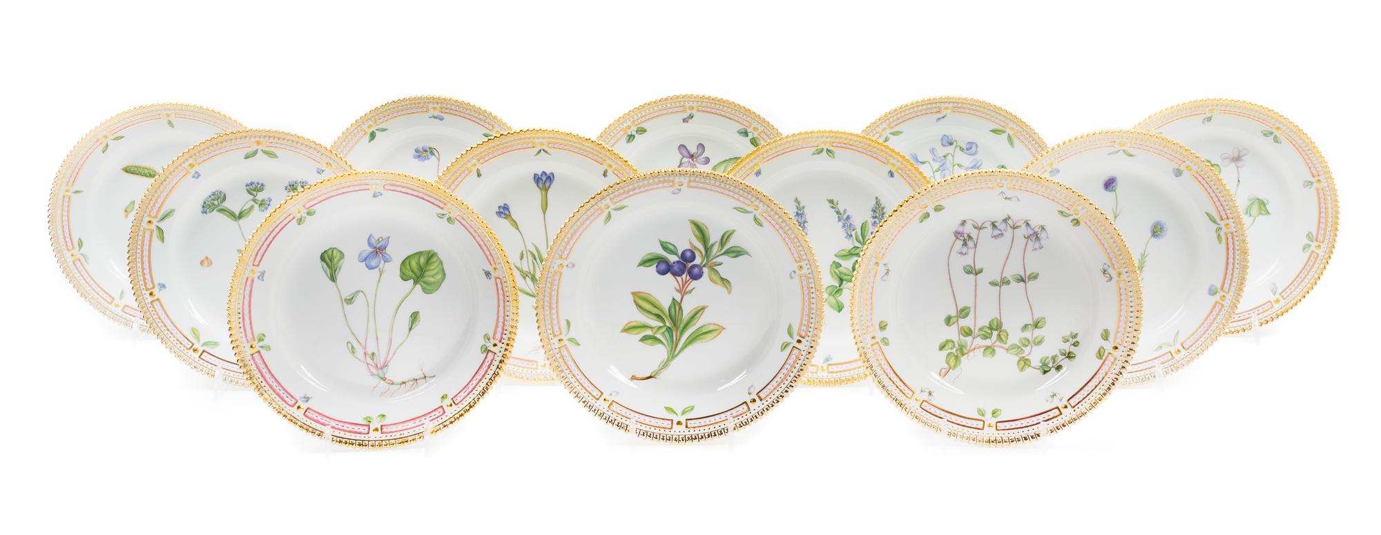 A Set of Twelve Royal Copenhagen Flora Danica Salad Plates Diameter 7 1/2 inches. — CIRCA 1985-1991