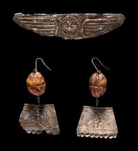 A Greek Silver Diadem and Pair of Earrings