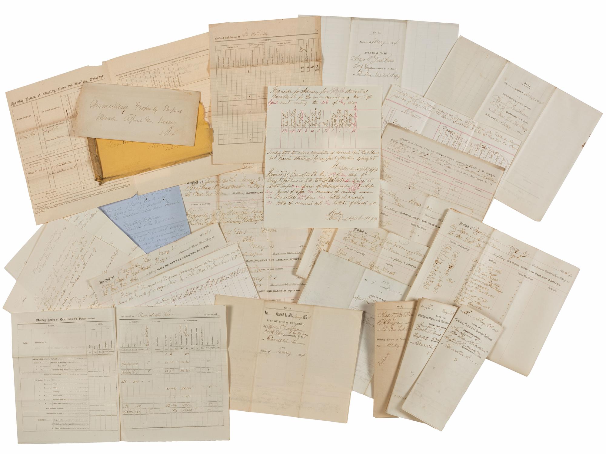 [CIVIL WAR]. Large collection of forms and other documents associated with the 60th Indiana Volunteers.