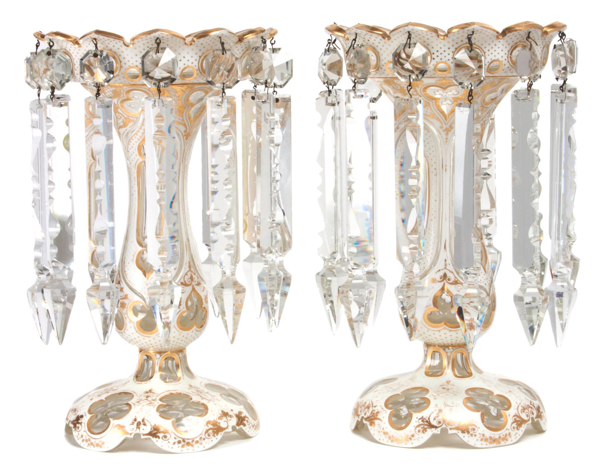 A Pair of Bohemian Girandoles Height 12 inches.