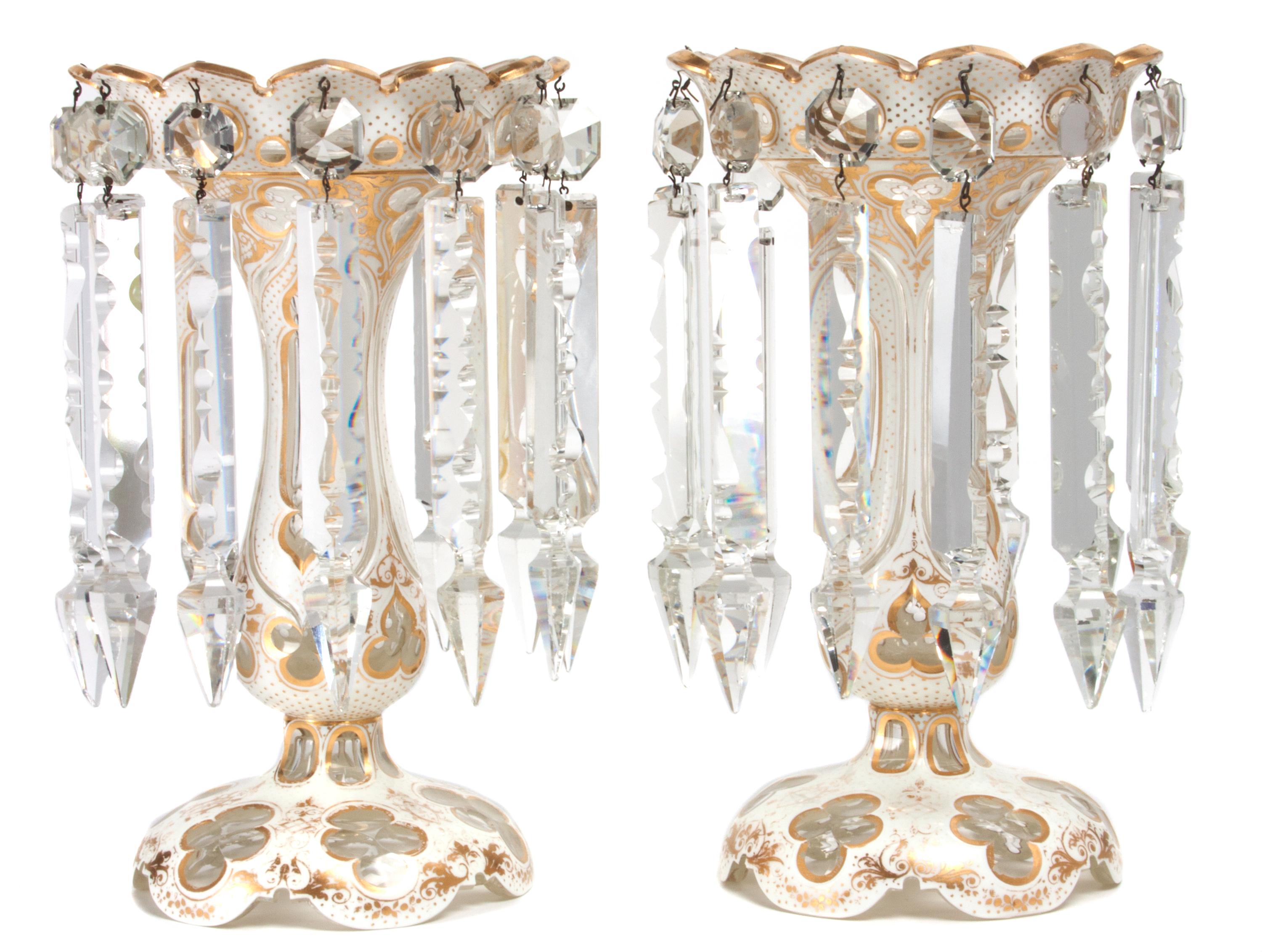 A Pair of Bohemian Girandoles Height 12 inches.