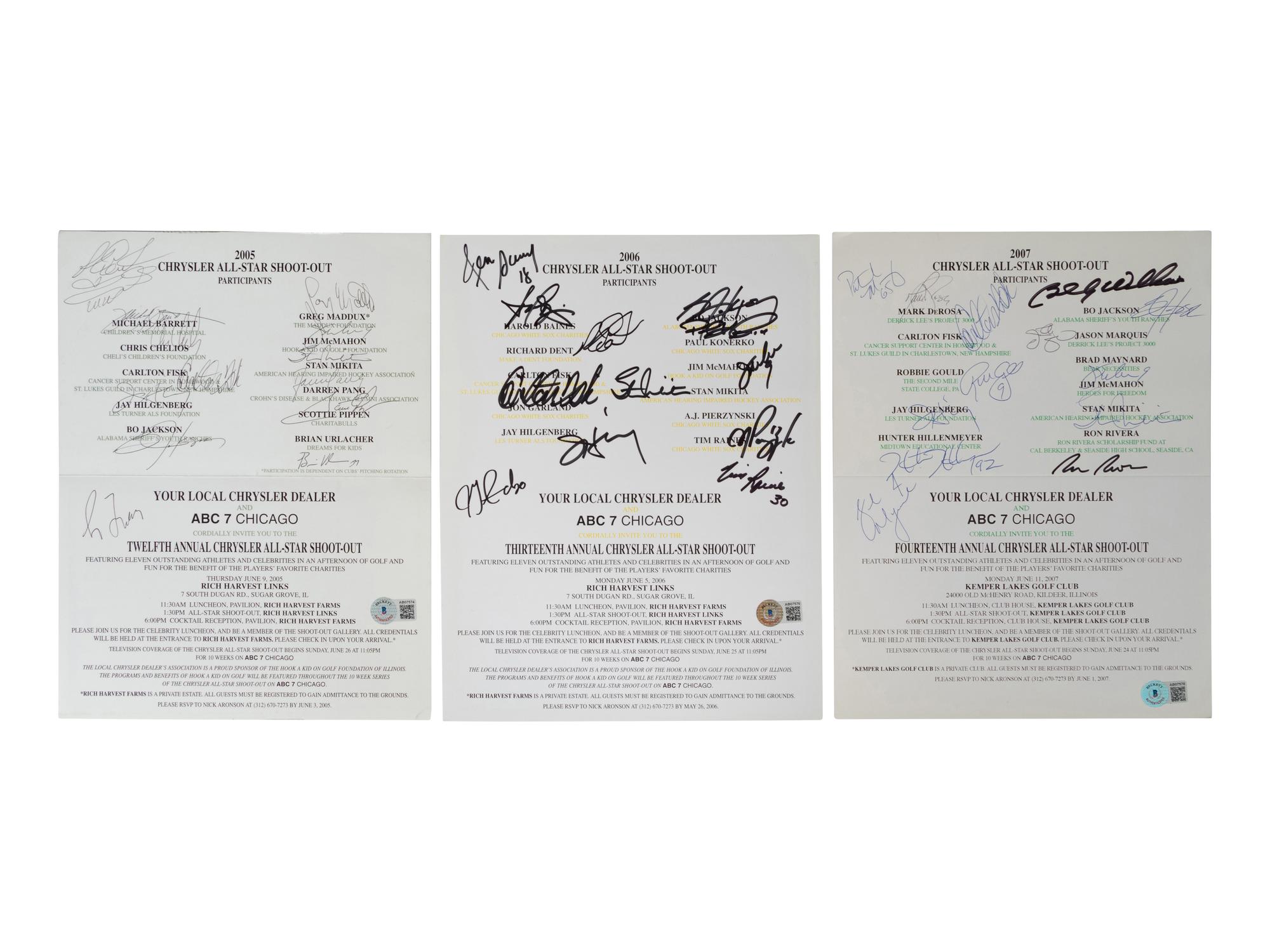A Group of Three Chrysler All-Star Golf Shootout Signed Autograph Invitations Including Multiple Chicago Hall of Famers (Beckett Authentication Services BAS Certified),