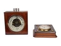 An American Bank Protection Co. Electric Time Clock and a Waltham Correct Time Wall Clock