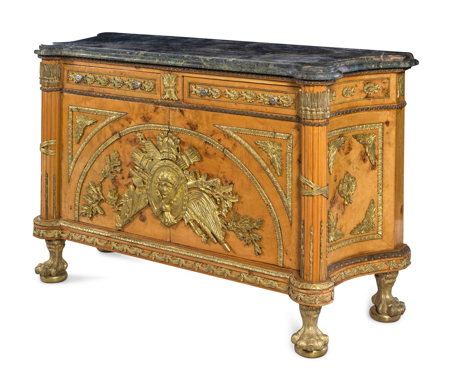 A Louis XVI Style Gilt Metal Mounted Marble-Top Commode à Vantaux After the Model by Guillaume Benneman