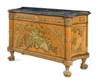 A Louis XVI Style Gilt Metal Mounted Marble-Top Commode à Vantaux After the Model by Guillaume Benneman