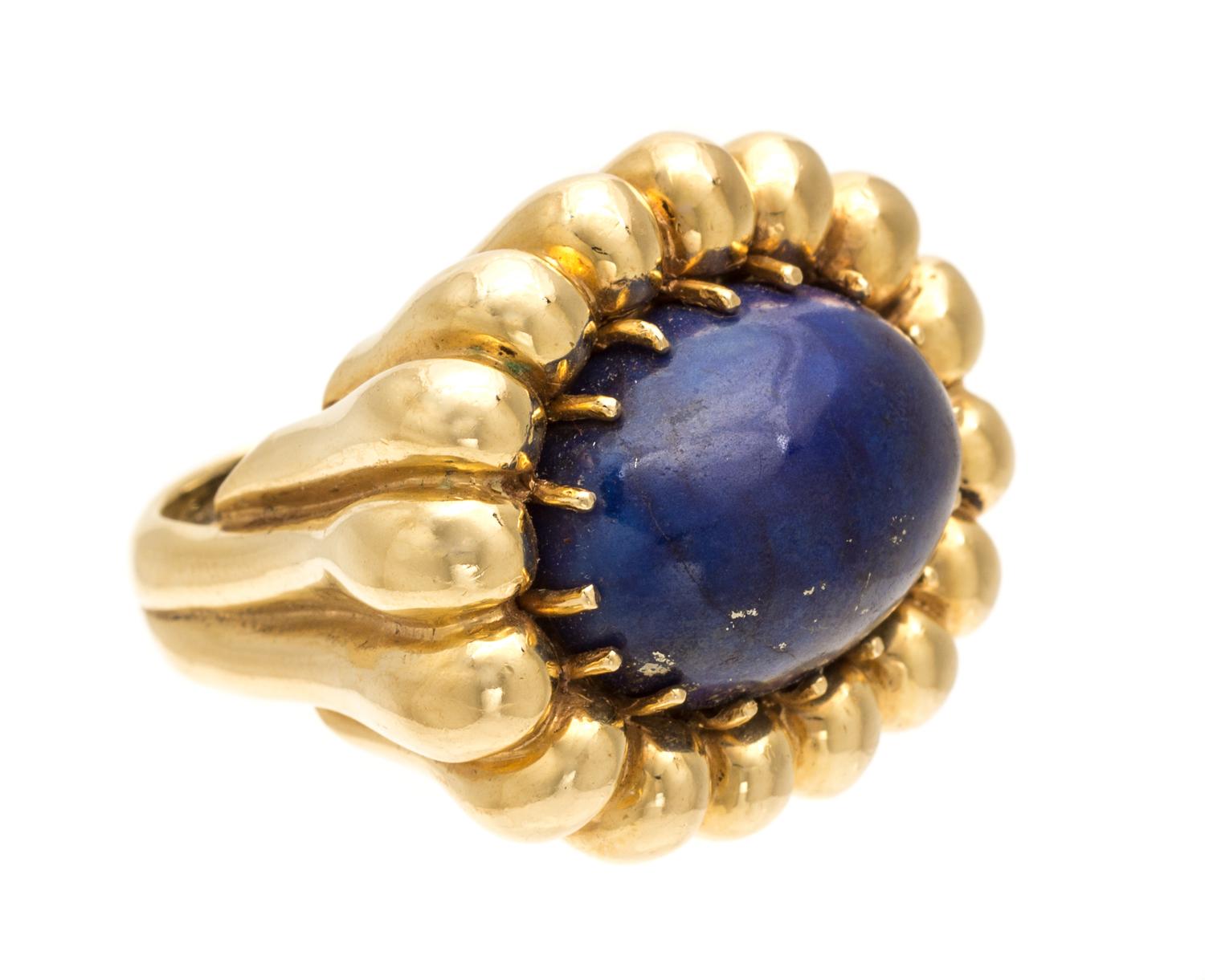 A Vintage Yellow Gold and Lapis Lazuli Bombe Ring, 16.90 dwts.