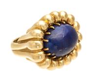 A Vintage Yellow Gold and Lapis Lazuli Bombe Ring, 16.90 dwts.