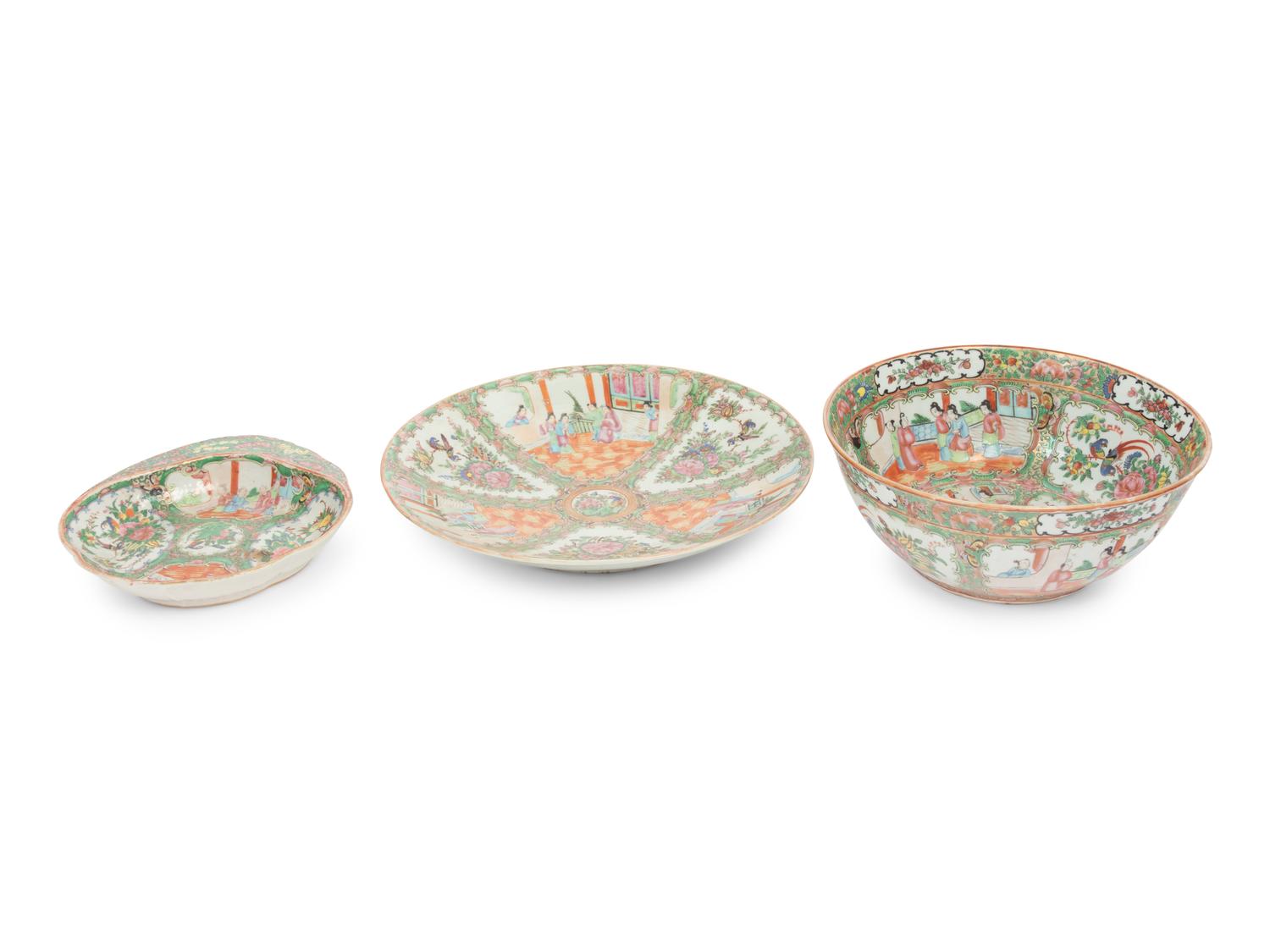 Three Chinese Export Rose Medallion Porcelain Articles