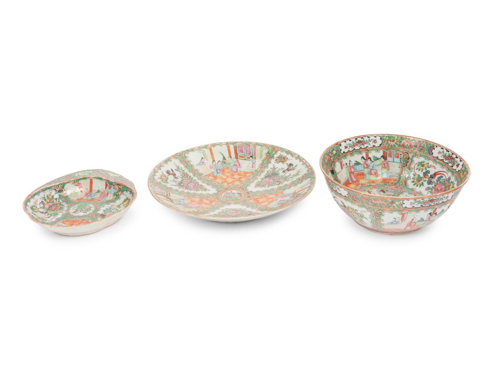 Three Chinese Export Rose Medallion Porcelain Articles
