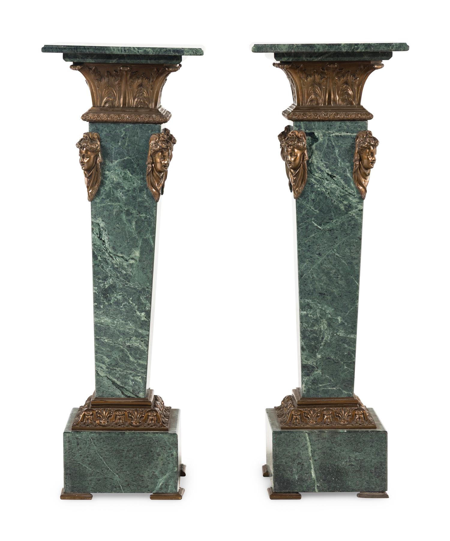 A Pair of Neoclassical Style Bronze Mounted Marble Pedestals