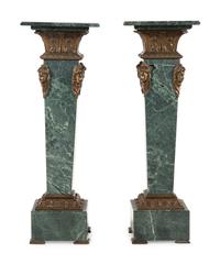 A Pair of Neoclassical Style Bronze Mounted Marble Pedestals