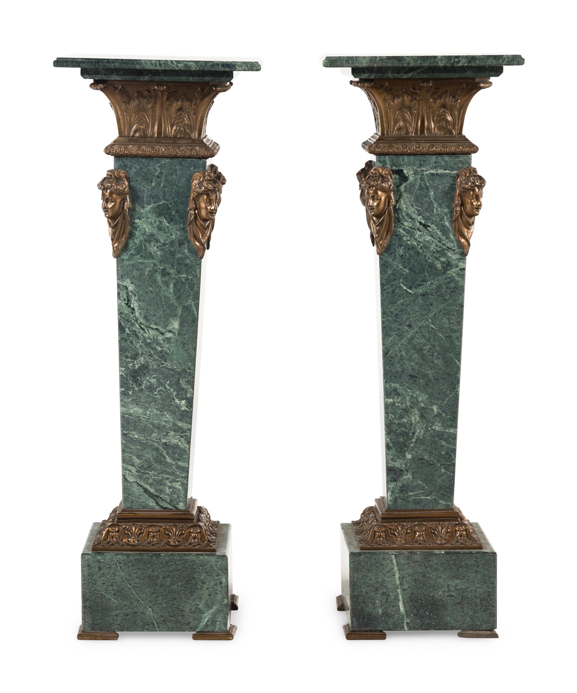 A Pair of Neoclassical Style Bronze Mounted Marble Pedestals