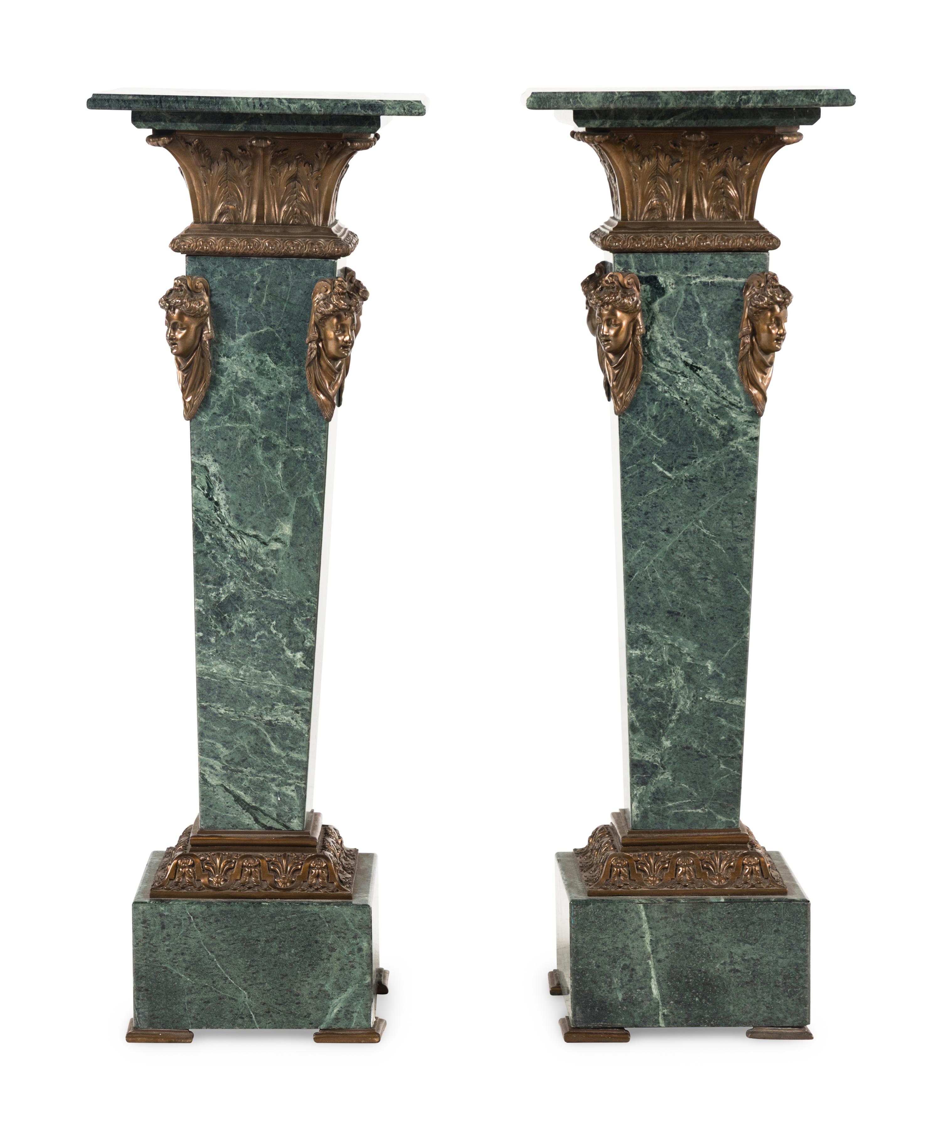 A Pair of Neoclassical Style Bronze Mounted Marble Pedestals