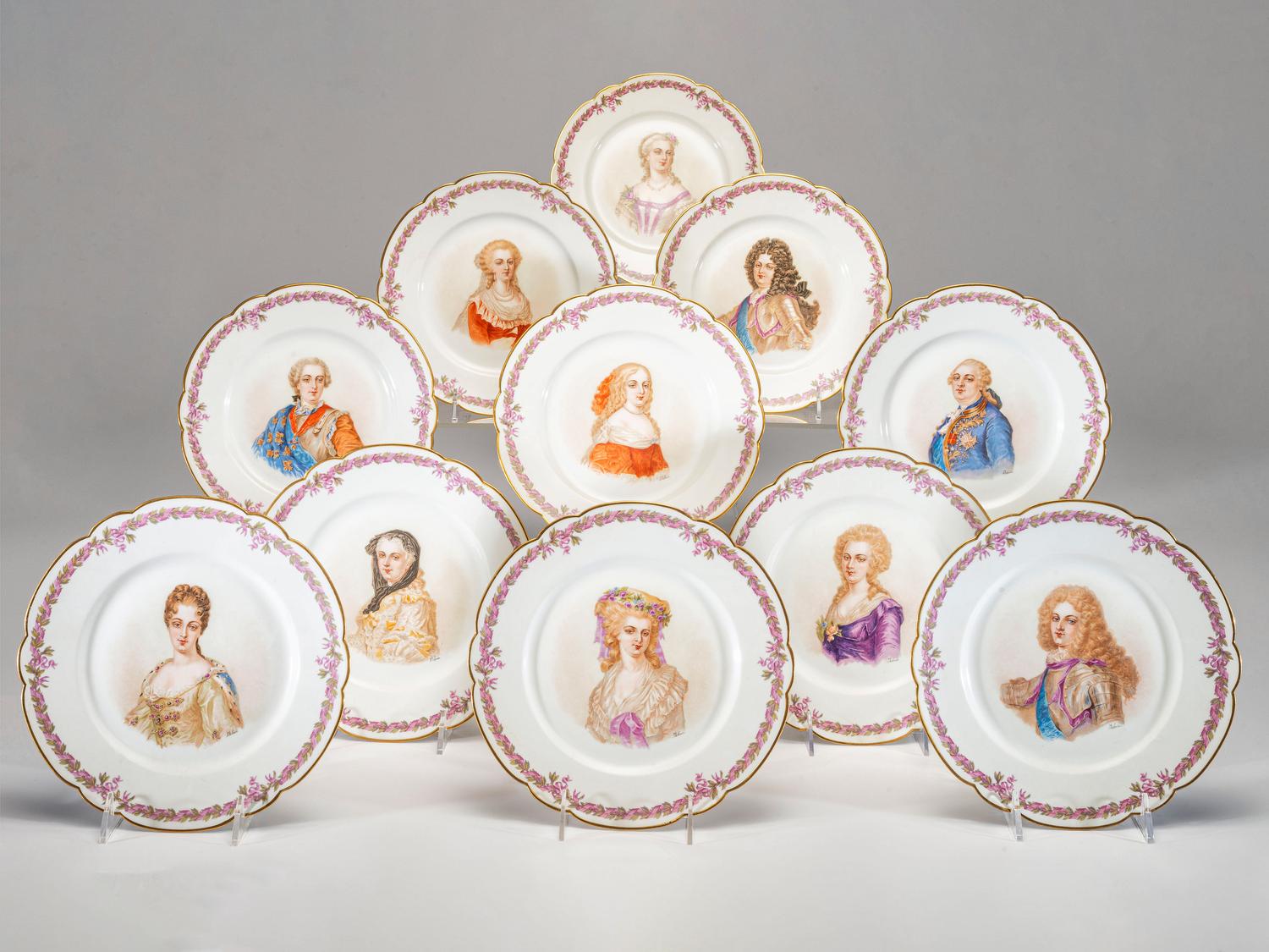 Eleven Sèvres Porcelain Portrait Cabinet Plates