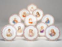 Eleven Sèvres Porcelain Portrait Cabinet Plates