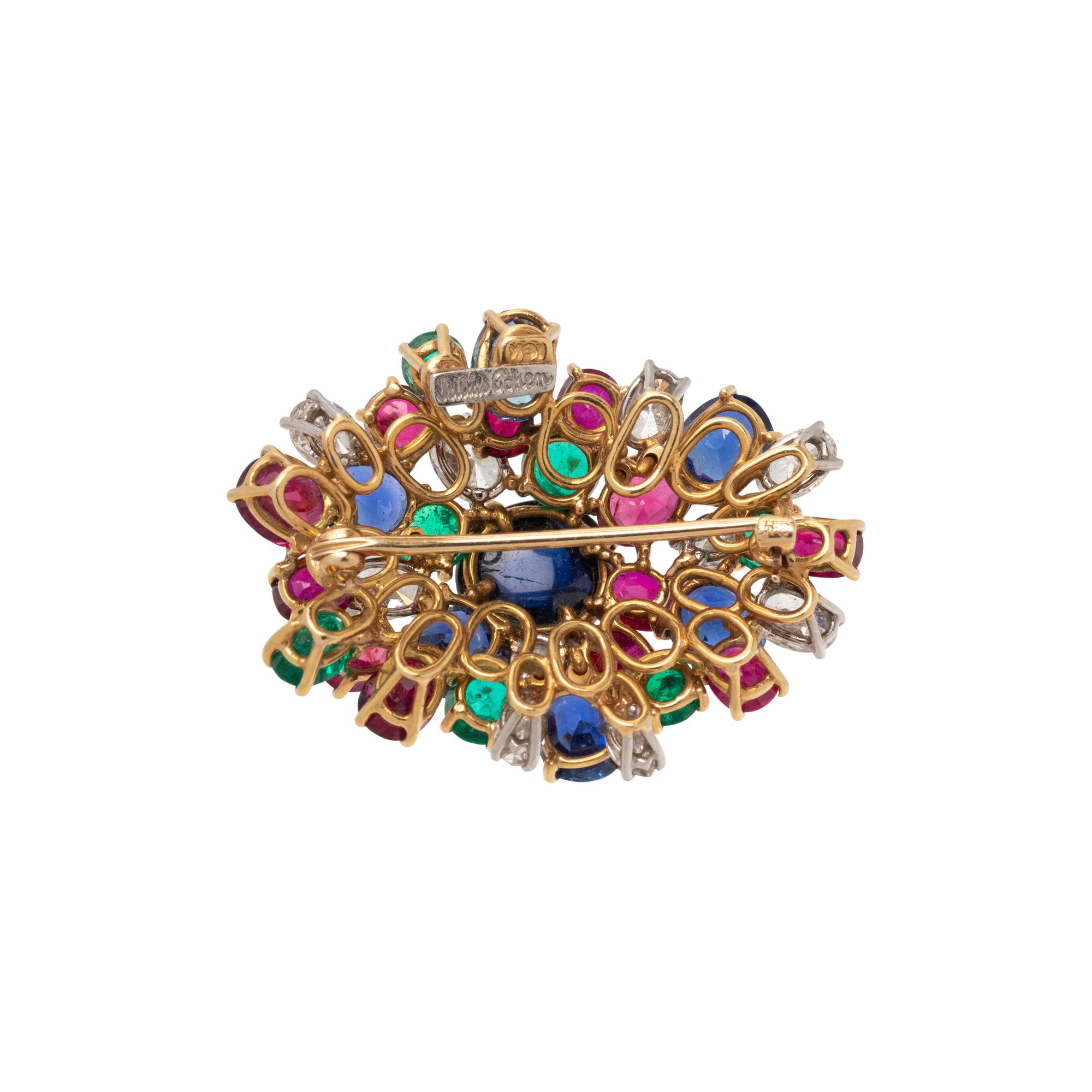 JULIUS COHEN, MULTIGEM AND DIAMOND BROOCH