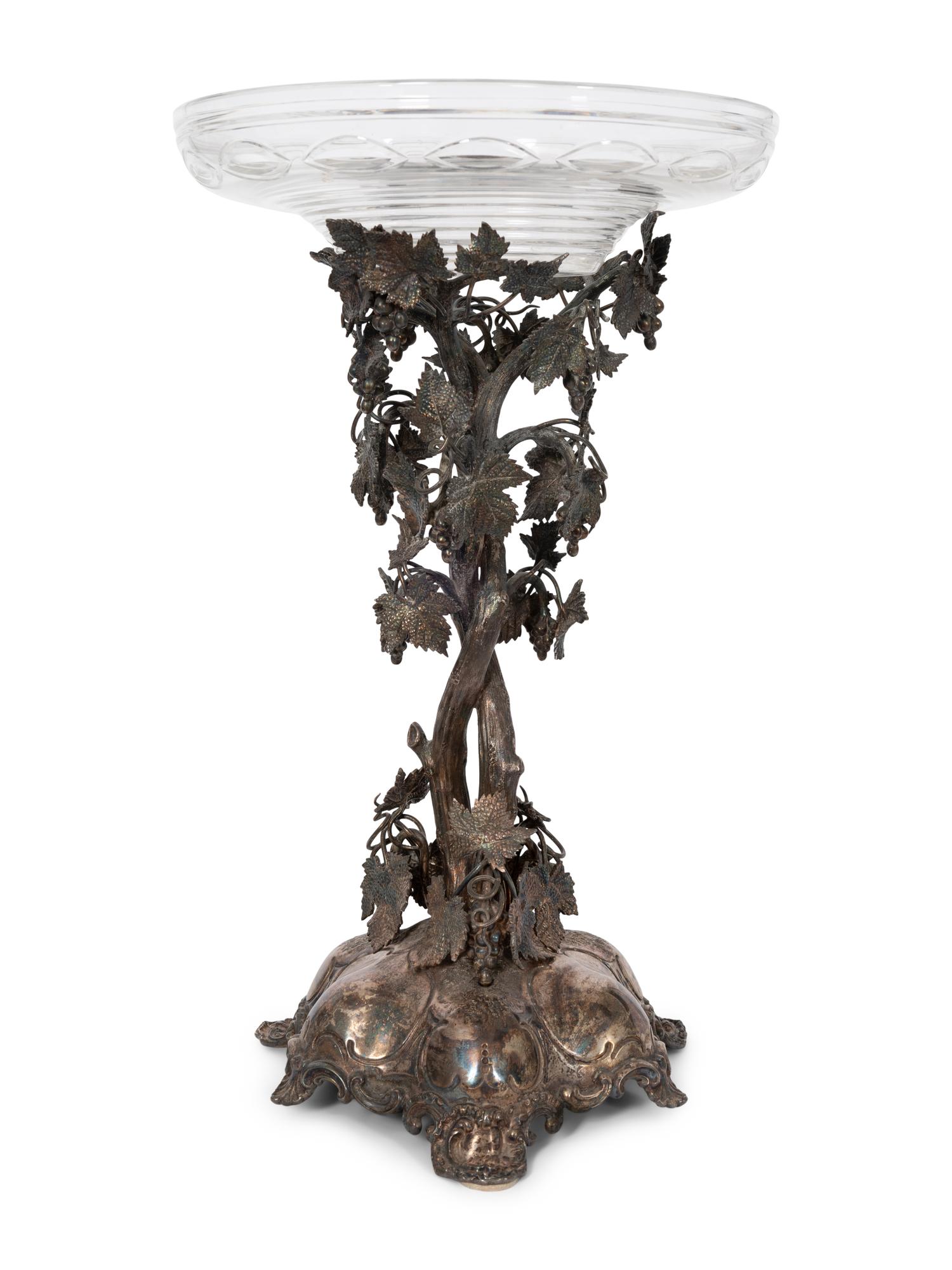 An English Victorian Silver-Plate and Cut Glass Centerpiece