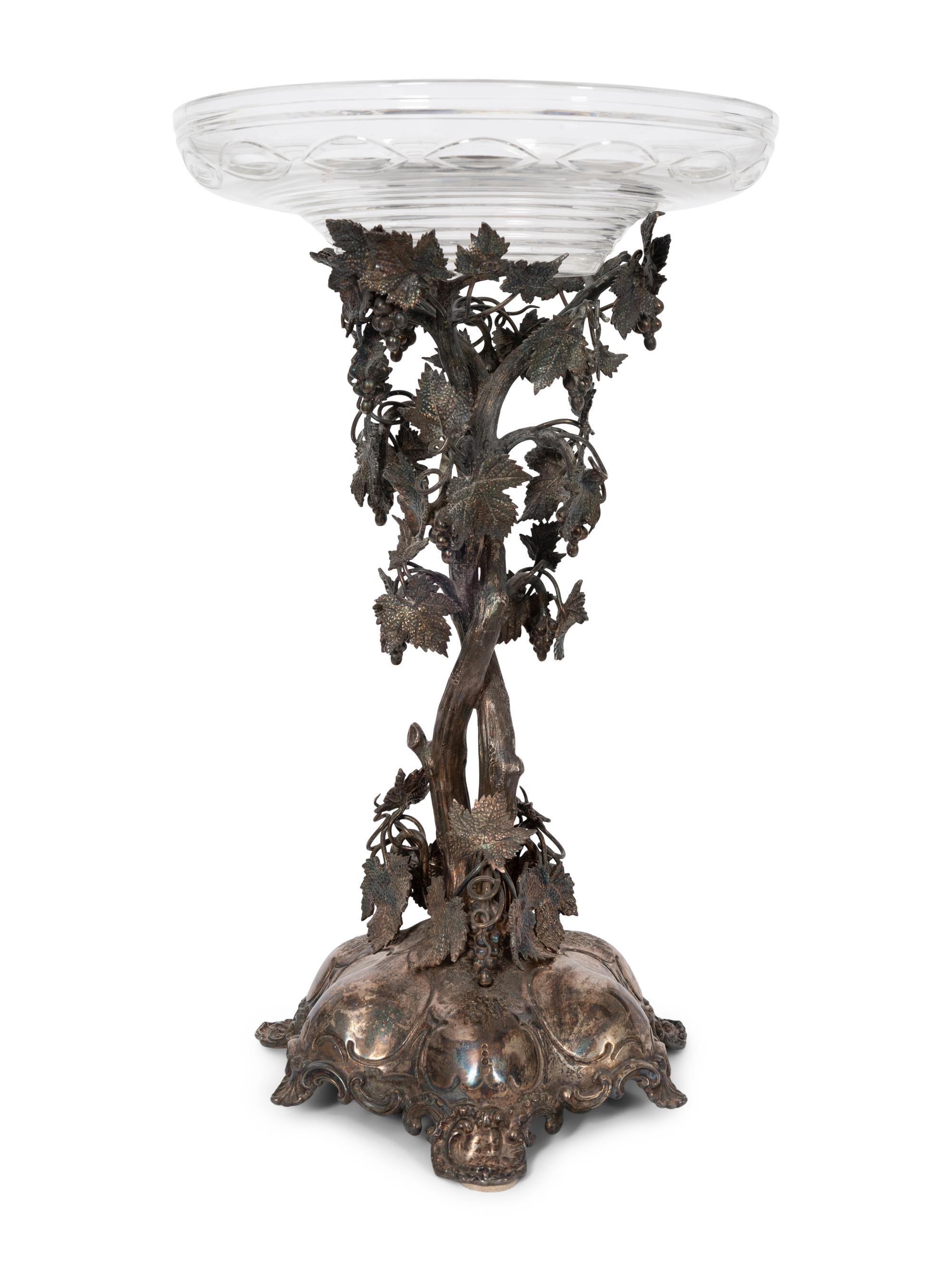 An English Victorian Silver-Plate and Cut Glass Centerpiece
