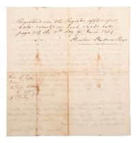 [SLAVERY & ABOLITION]. Manuscript bill of sale for enslaved African Americans "Lonon, "Grase," and "Henderson," auctioned at the courthouse in the city of Raleigh. Wake County, NC, 15 April 1838.