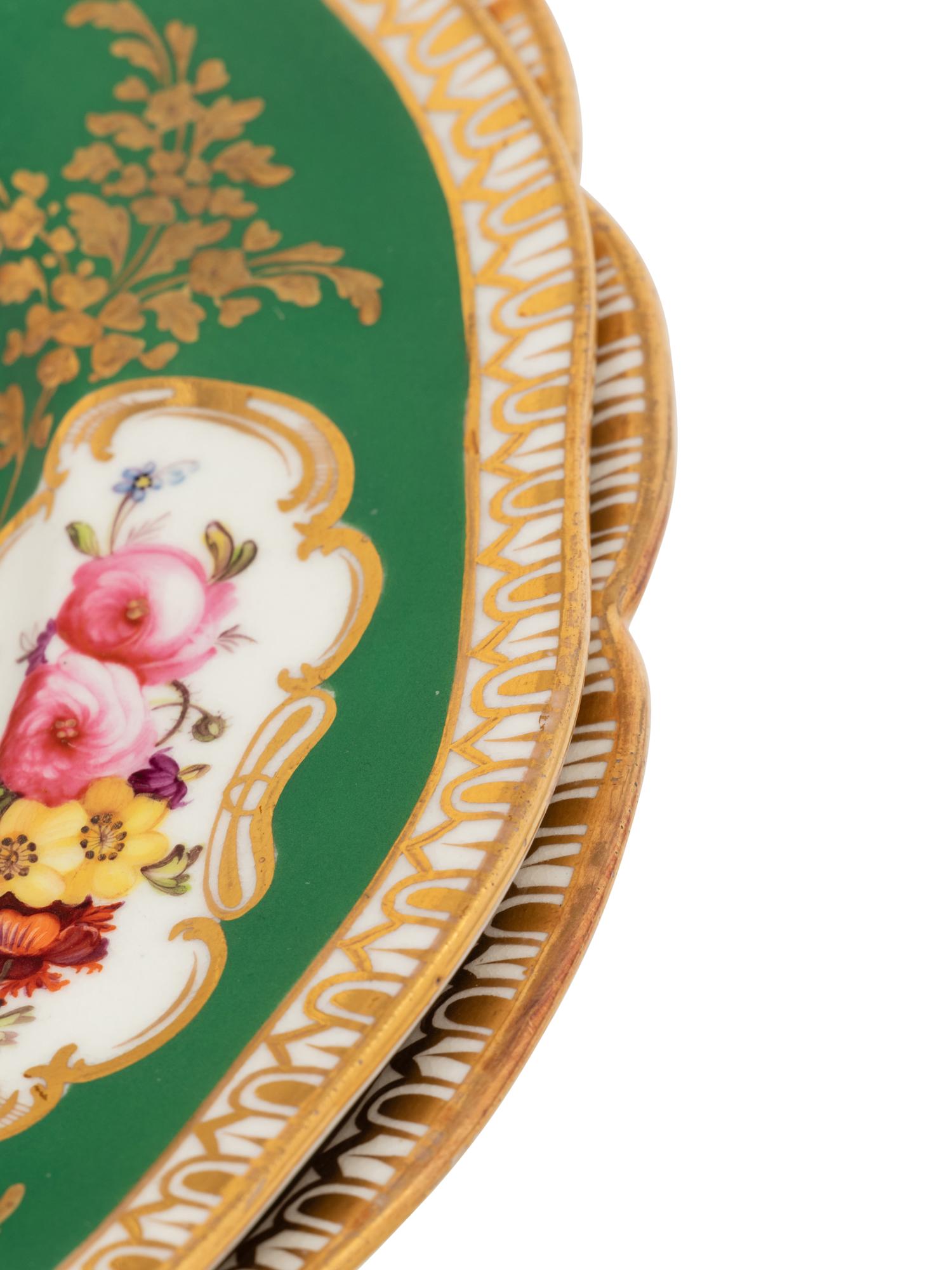 A Coalport Green-Ground Floral Porcelain Dessert Service