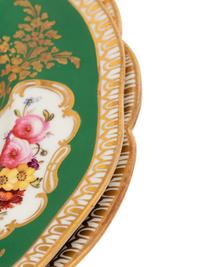A Coalport Green-Ground Floral Porcelain Dessert Service