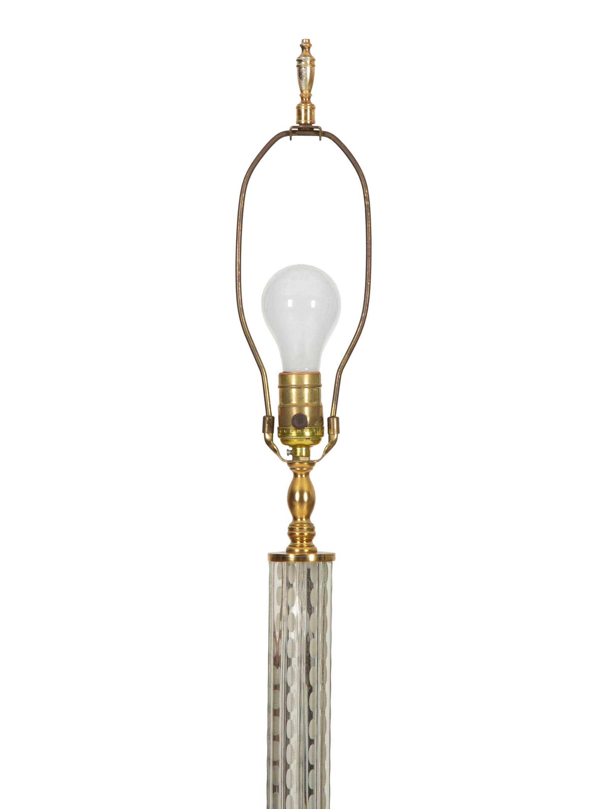 A Cased Cut Glass and Gilt Metal Floor Lamp