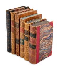 [LEATHER BINDINGS]. A group of 8 works in 33 volumes in 19th and 20th-century tan leather bindings, including:
