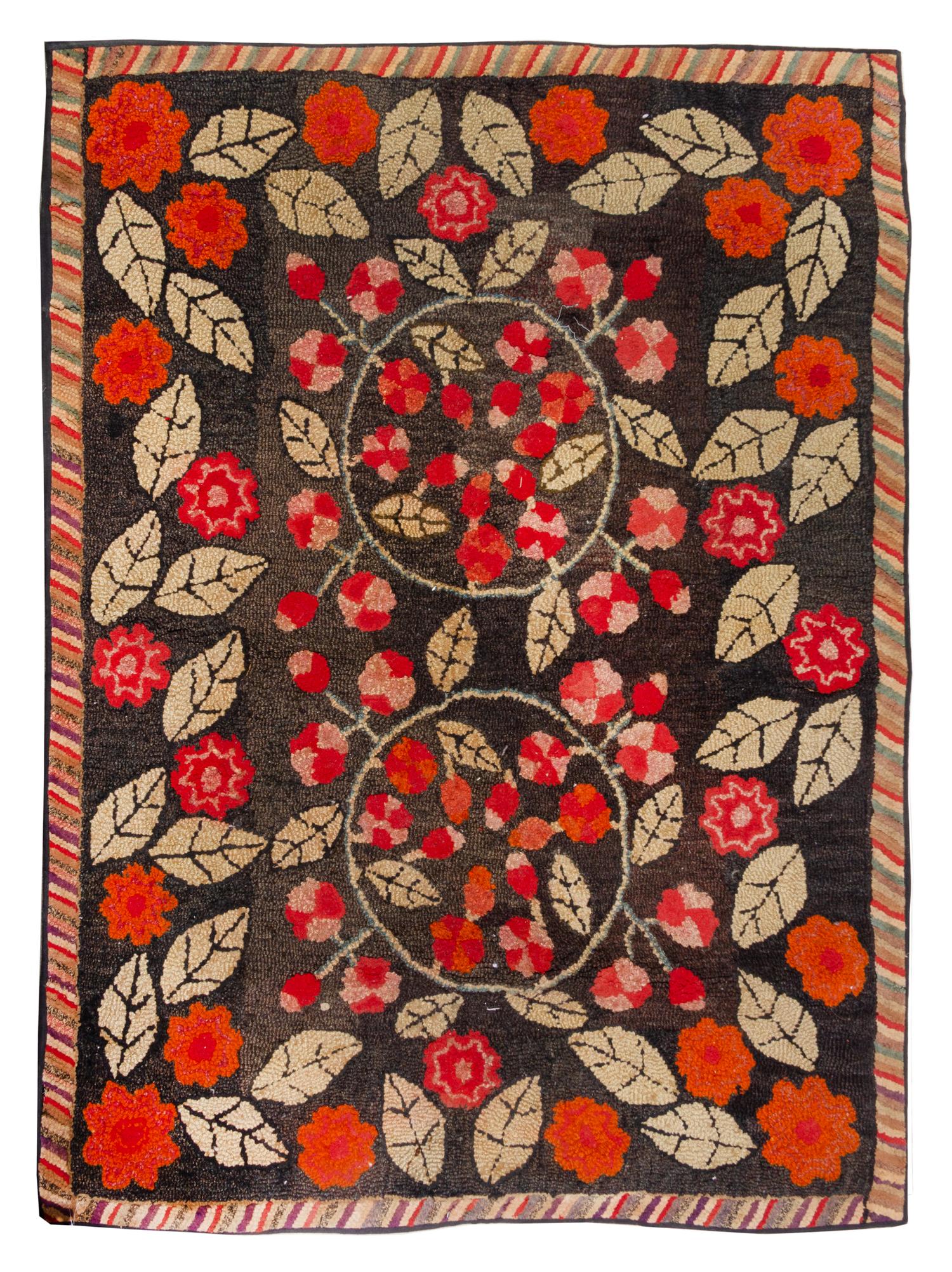 A Poppy Flower Decorated Hooked Rug