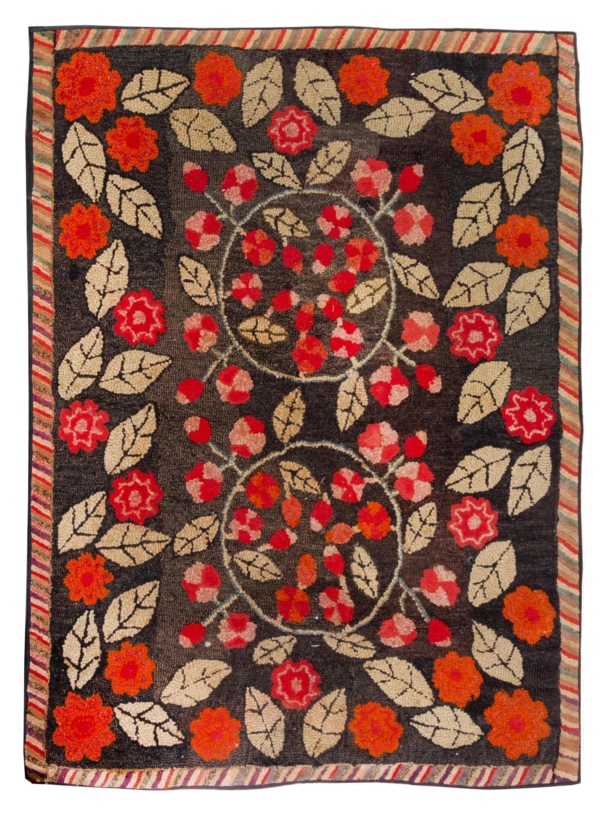 A Poppy Flower Decorated Hooked Rug