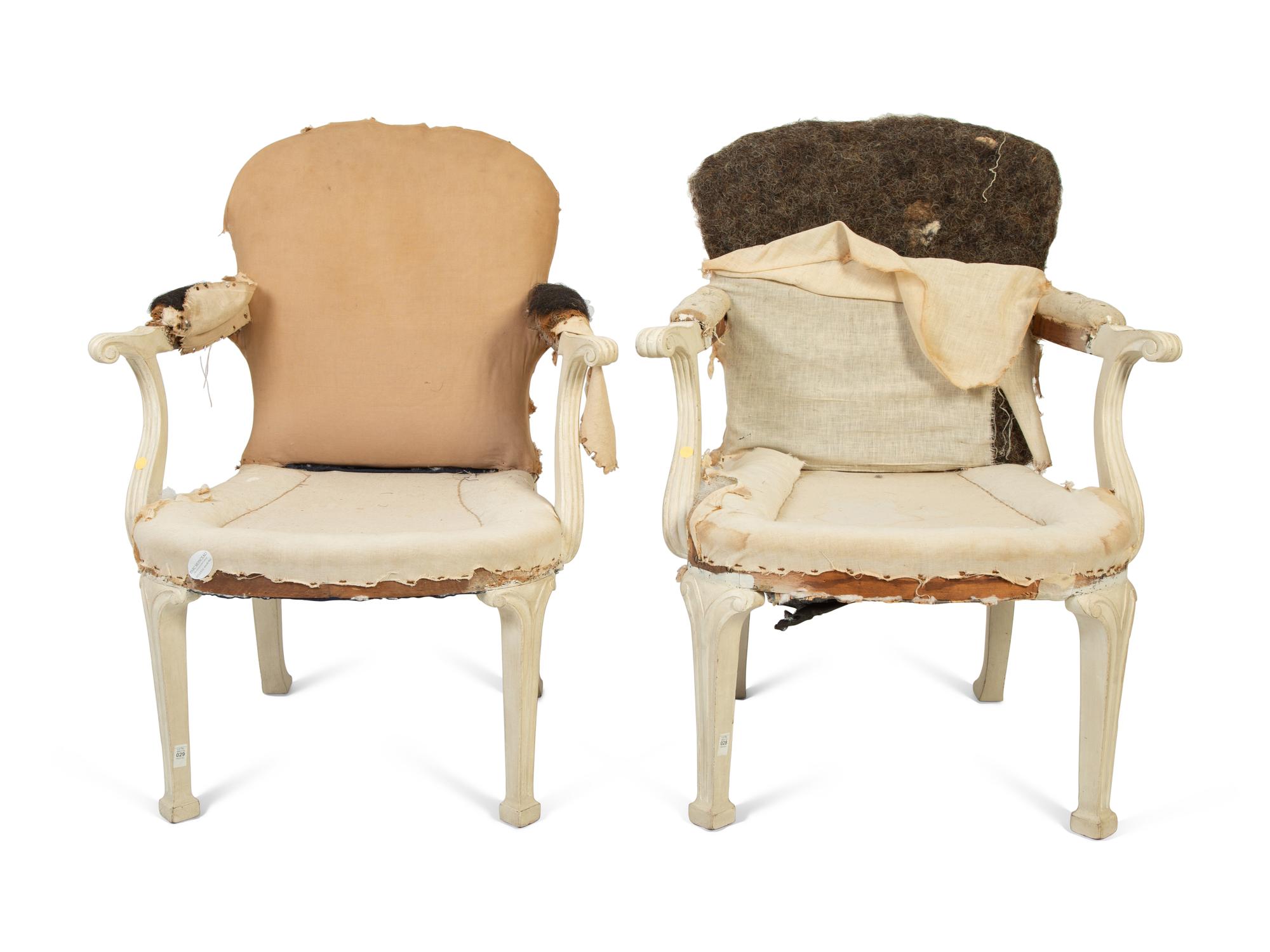 A Pair of George III Style Carved White Painted Open Armchairs — 20TH CENTURY
