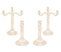 A Pair of Herend Porcelain Three-Light Candelabra and a Pair of Matching Candlesticks