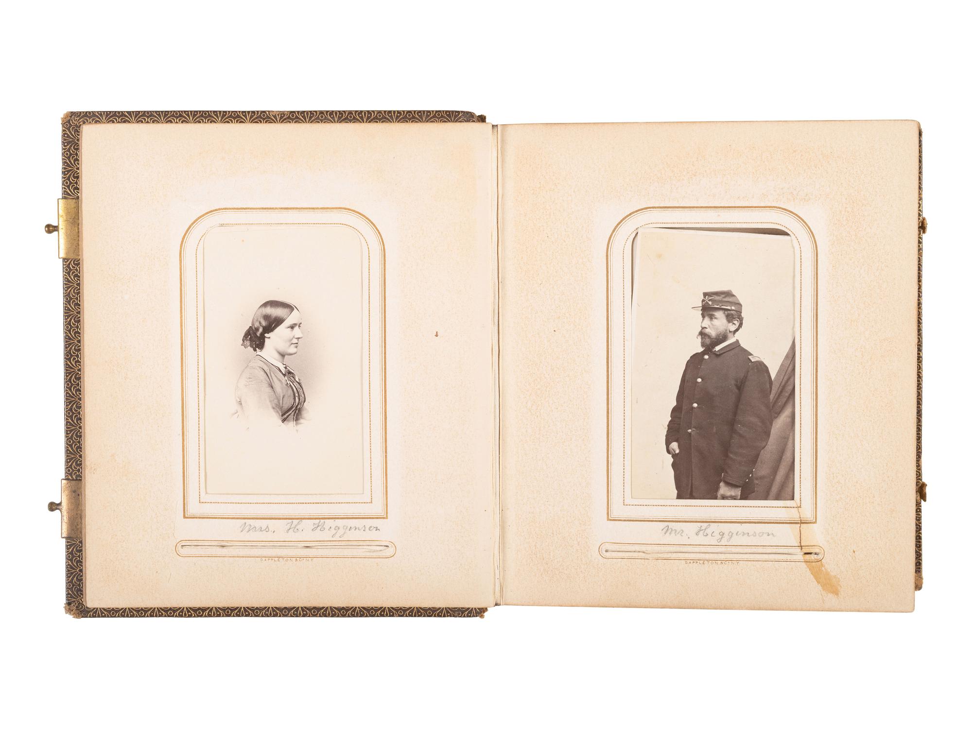 [CIVIL WAR]. A trio of CDV albums identified to the Heath, Higginson, and Shaw families of Massachusetts, highlighted by cartes de visite of Col. Robert Gould Shaw, 54th Massachusetts African American Infantry, his sisters, and other officers.