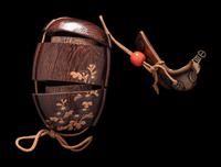 A Japanese Gold and Brown Lacquered Wood Two-Case Inro