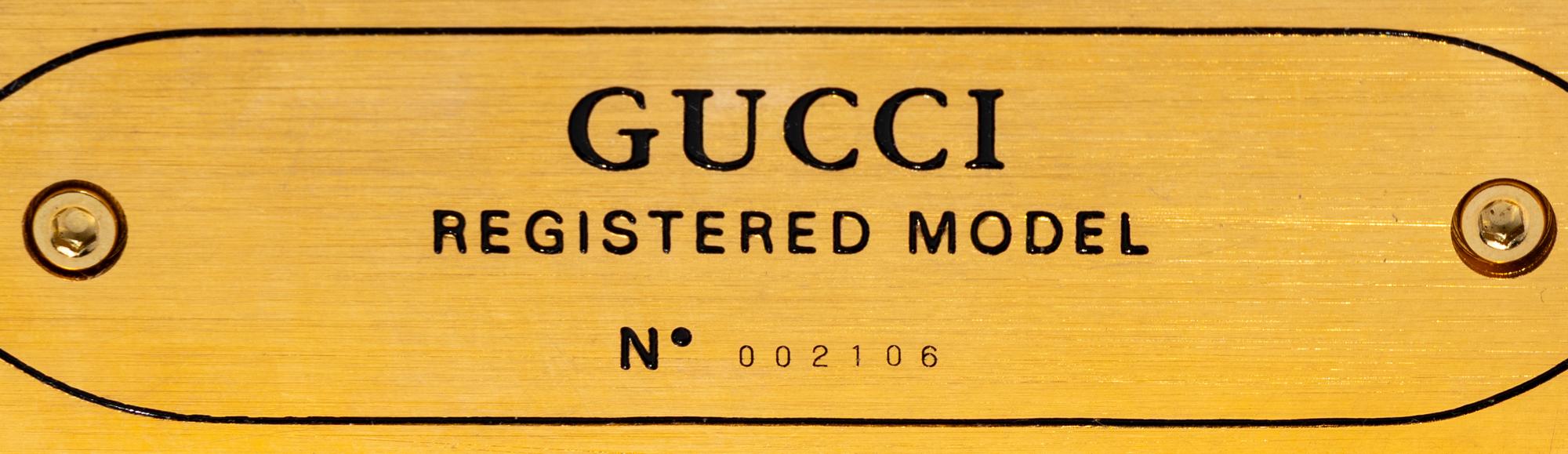 A Gucci Simulated-Malachite and Gilt-Metal Mounted Desk Clock
