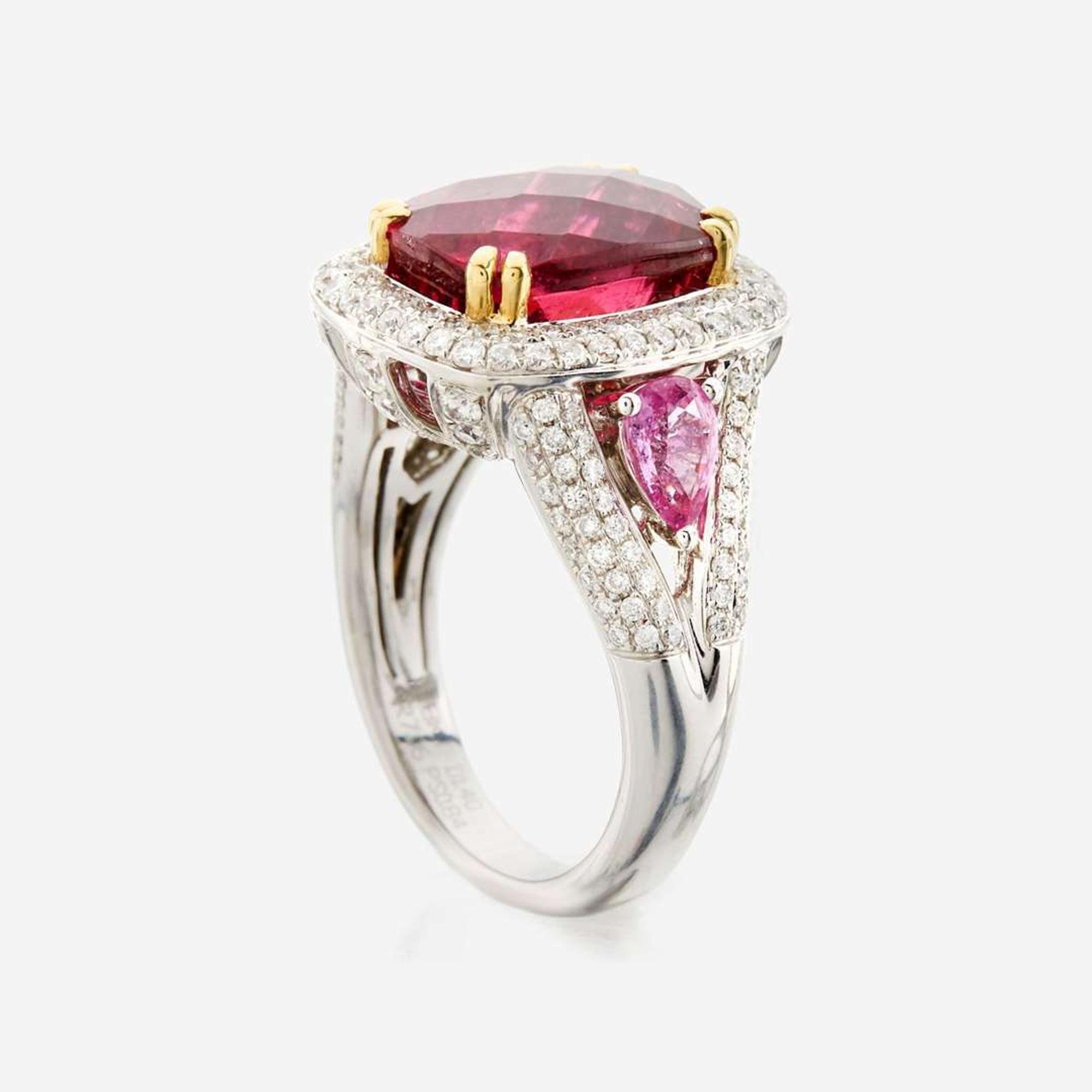 A rubellite, pink sapphire, diamond, and white gold ring, Charles Krypell