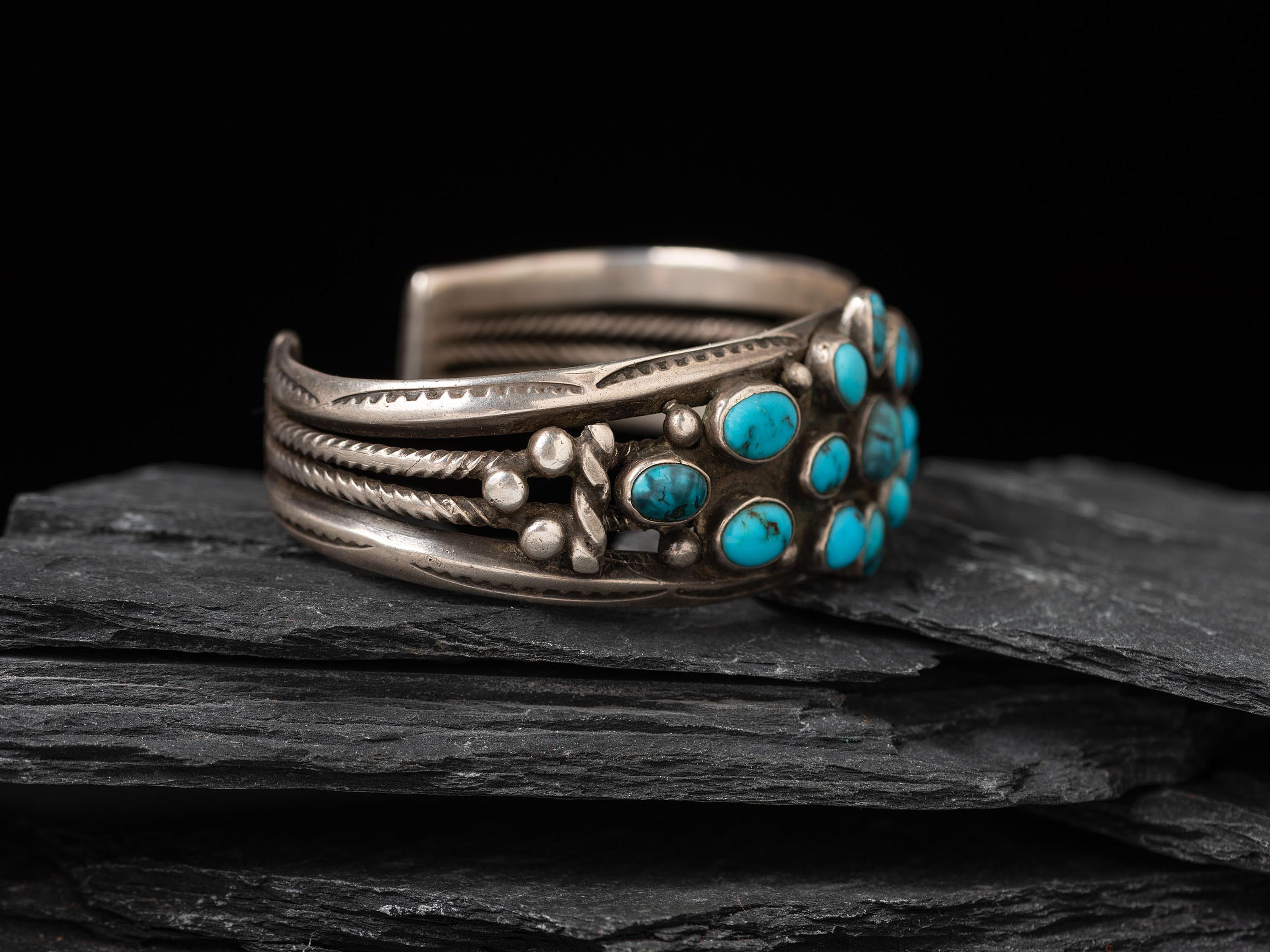 Navajo Turquoise Cluster Cuff Bracelet