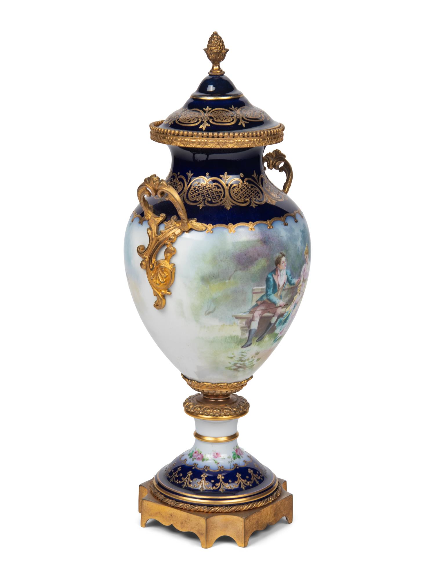 A Gilt Bronze Mounted Sèvres Style Porcelain Urn