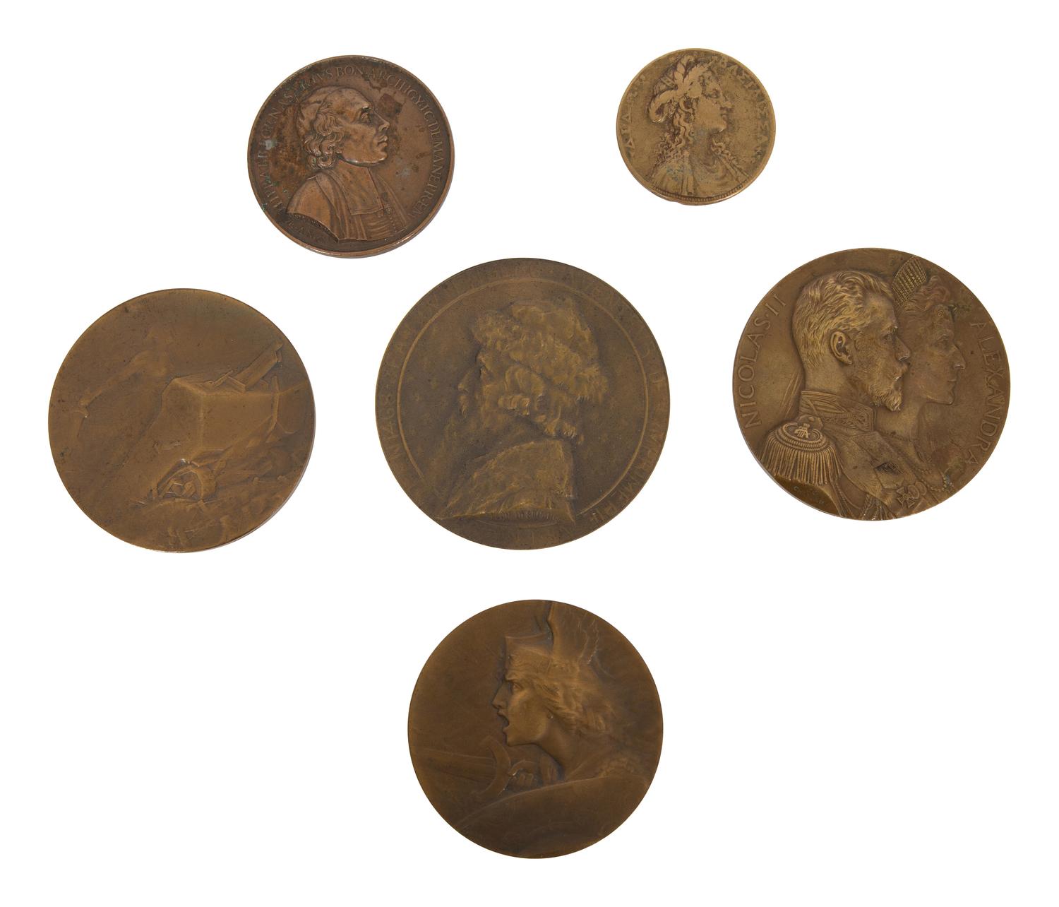 [EXONUMIA] A Group of Six Bronze Portrait Medallions