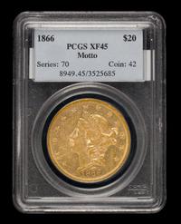 A United States 1866 Liberty Head: Motto $20 Gold Coin