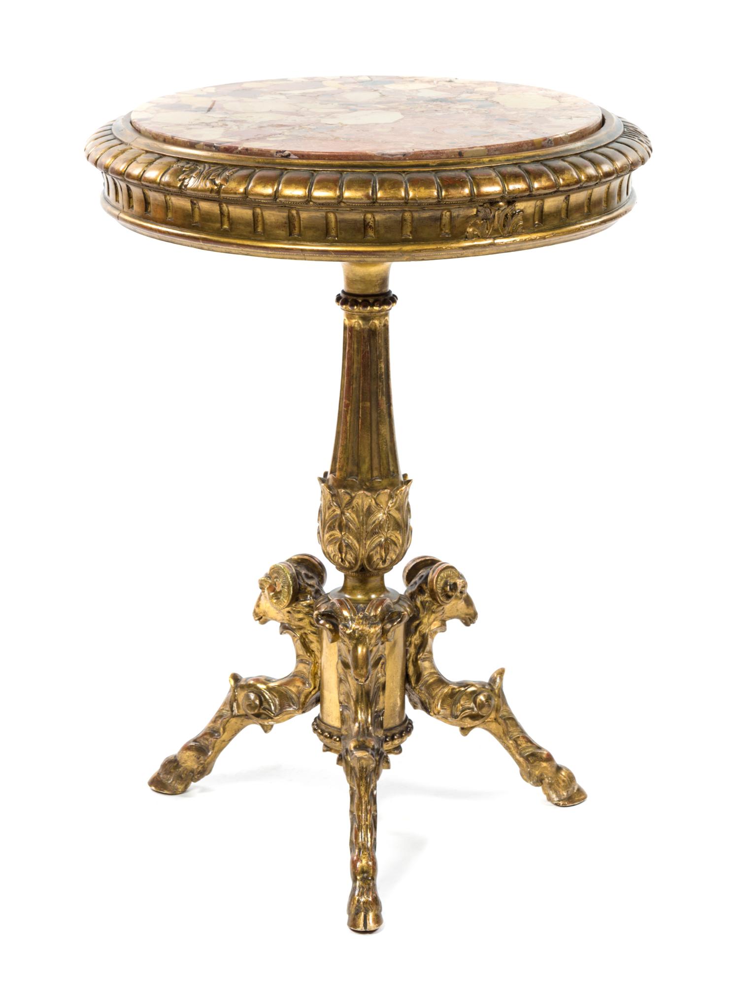 A Neoclassical Giltwood Pedestal Table, Height 30 3/4 x diameter 22 inches.