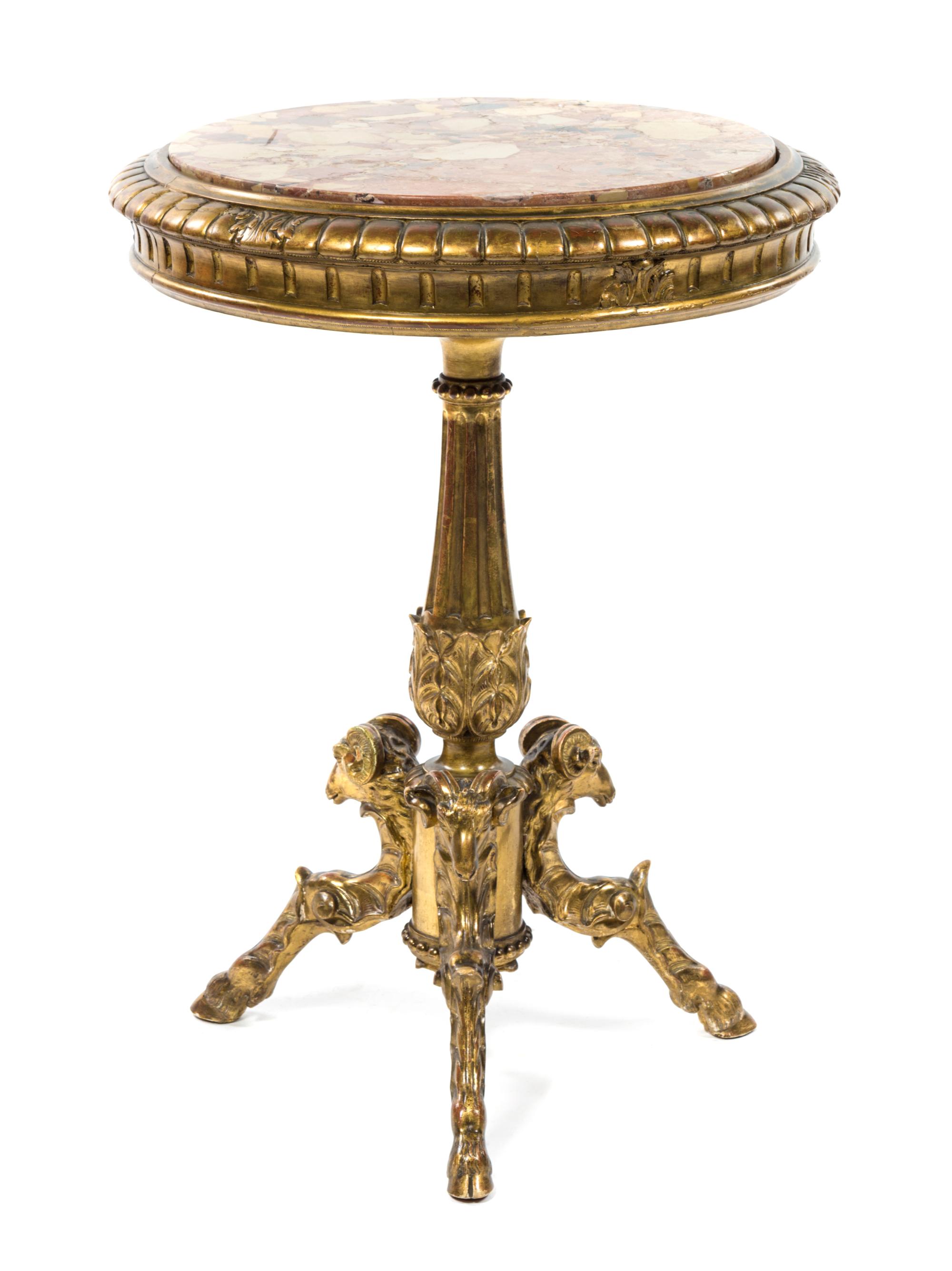 A Neoclassical Giltwood Pedestal Table, Height 30 3/4 x diameter 22 inches.