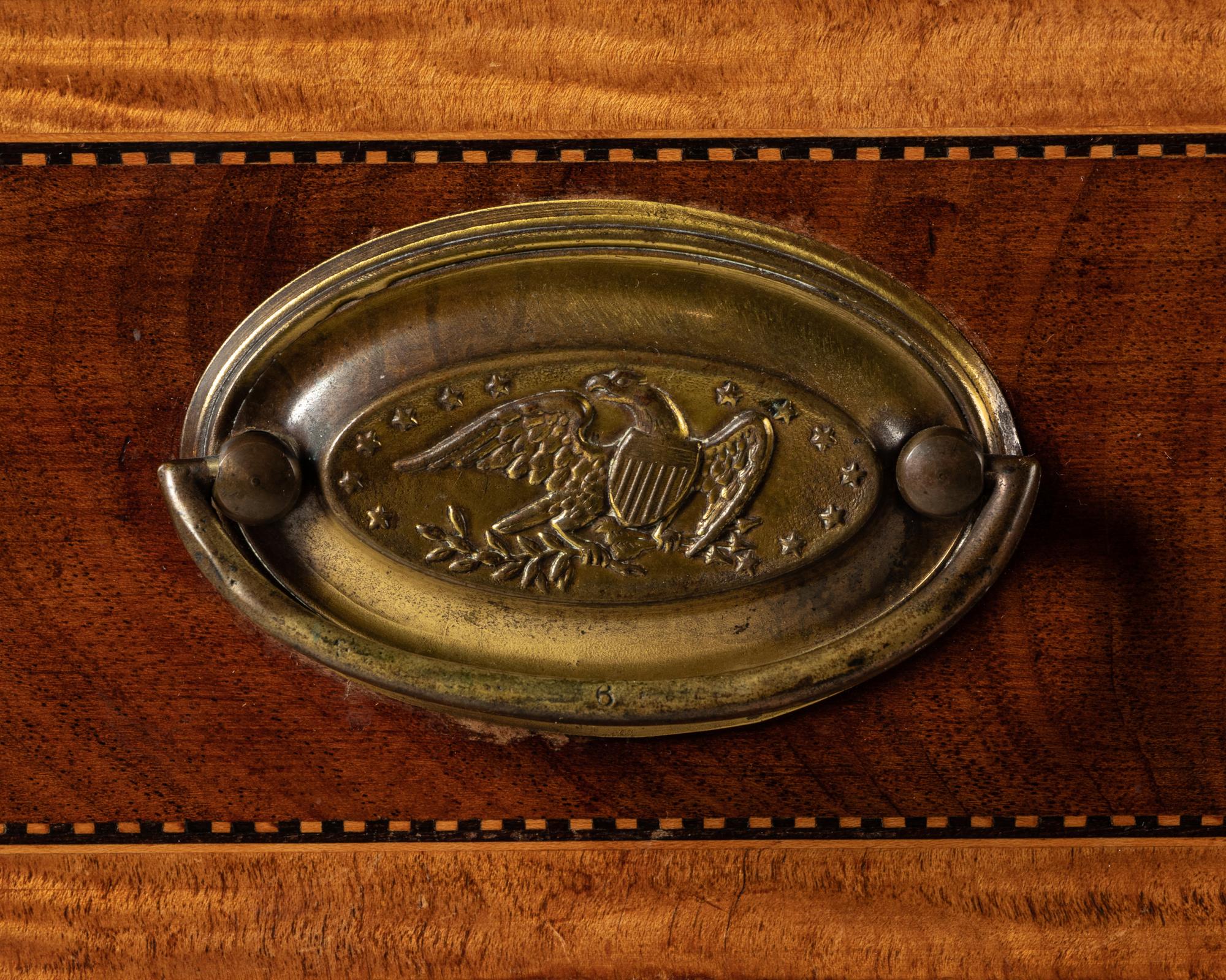 A Federal Mahogany and Satinwood-Inlaid Marquetry Fall Front Secretary Desk