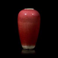 A Chinese Langyao Red Glazed Ovoid Vase, Kangxi Period 清康熙 郎紅瓶