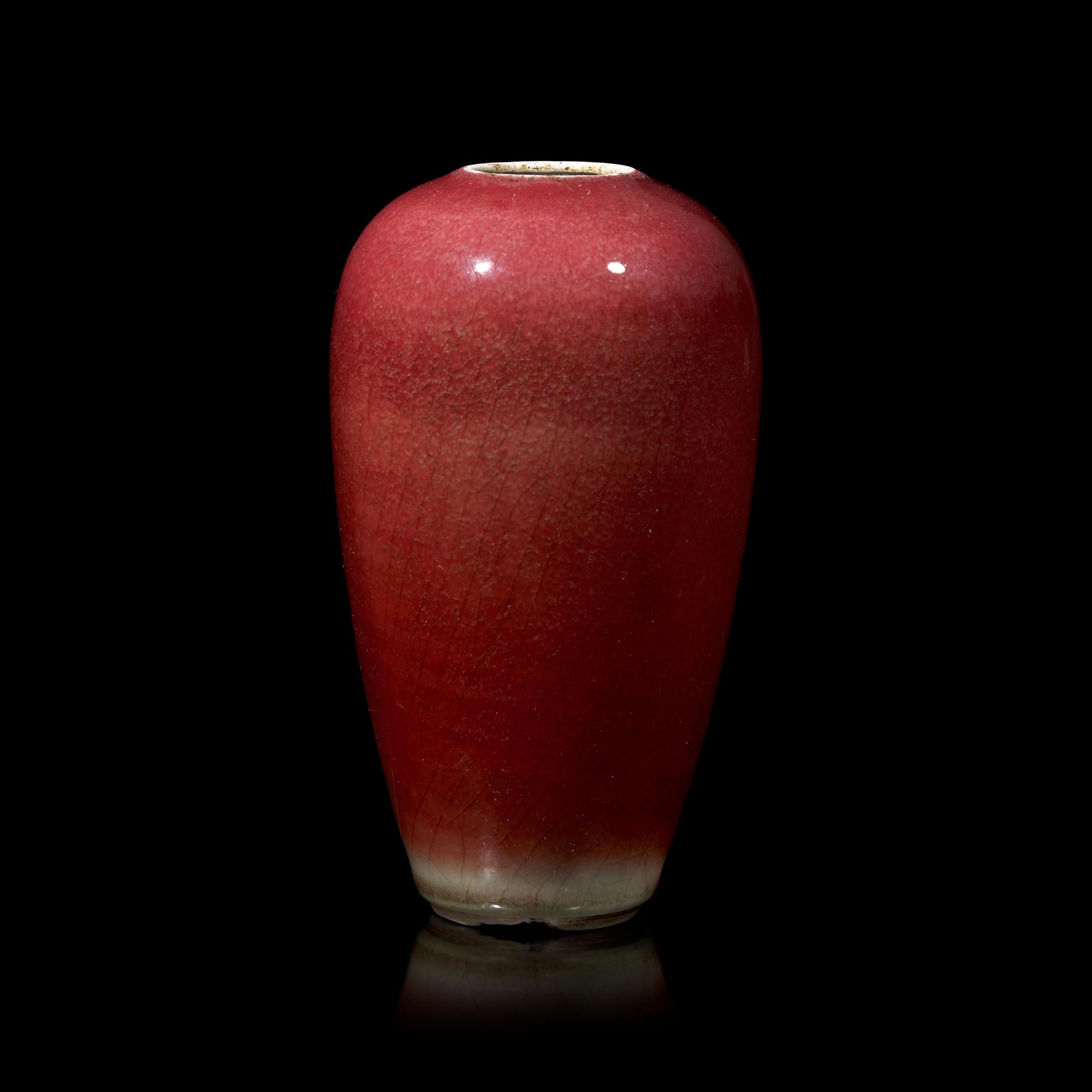 A Chinese Langyao Red Glazed Ovoid Vase, Kangxi Period 清康熙 郎紅瓶