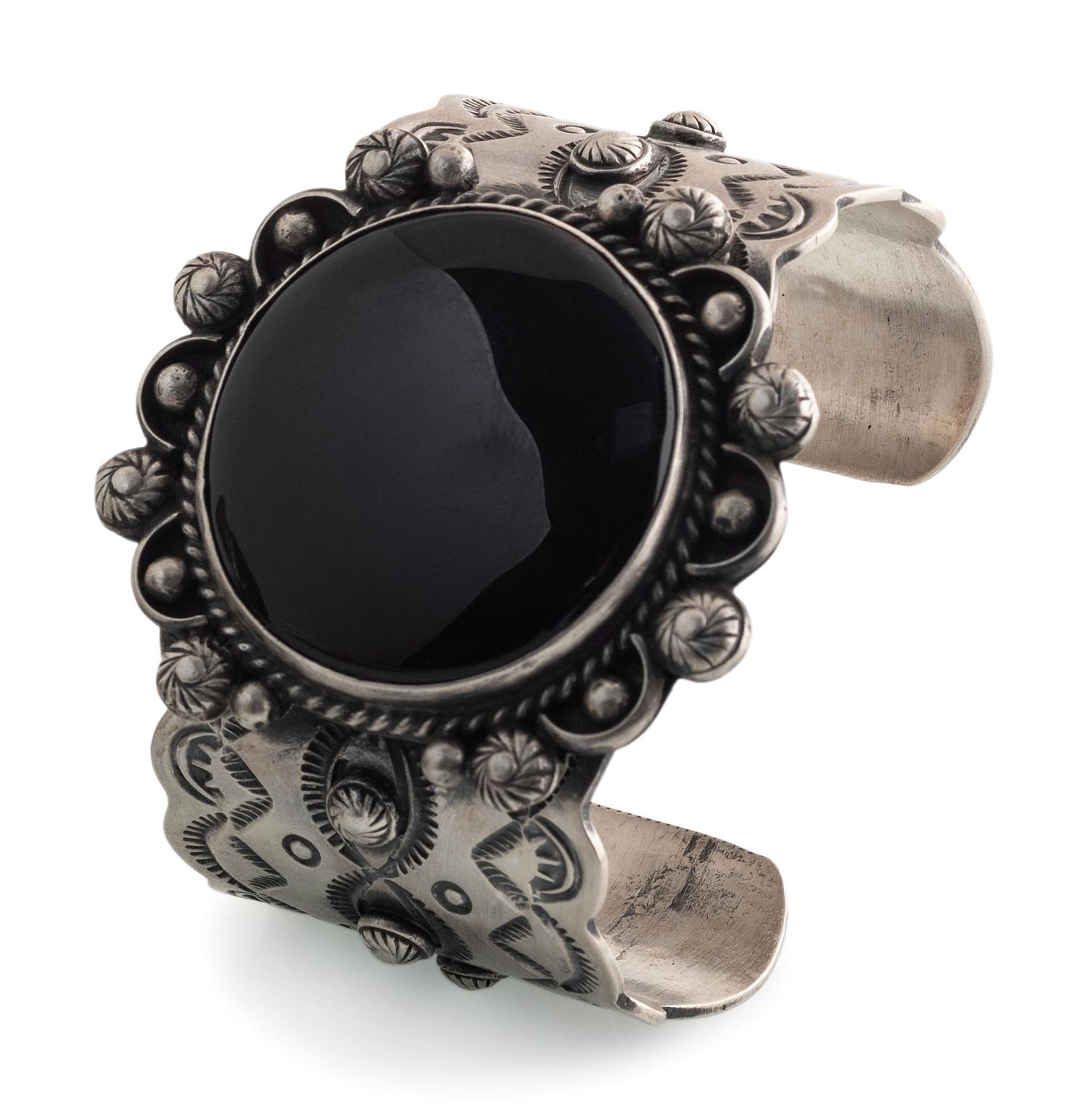 Sterling Silver and Jet Cuff Bracelet